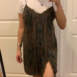 Grey Patterned lace trim dress